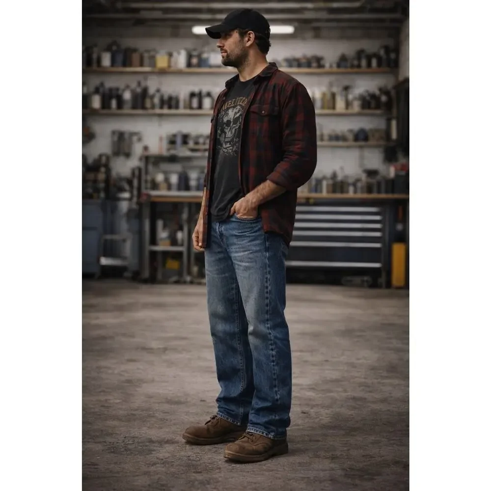 Levi Straight Relaxed Mens W44 L32 Distressed Garage Grunge Workwear Denim Jeans